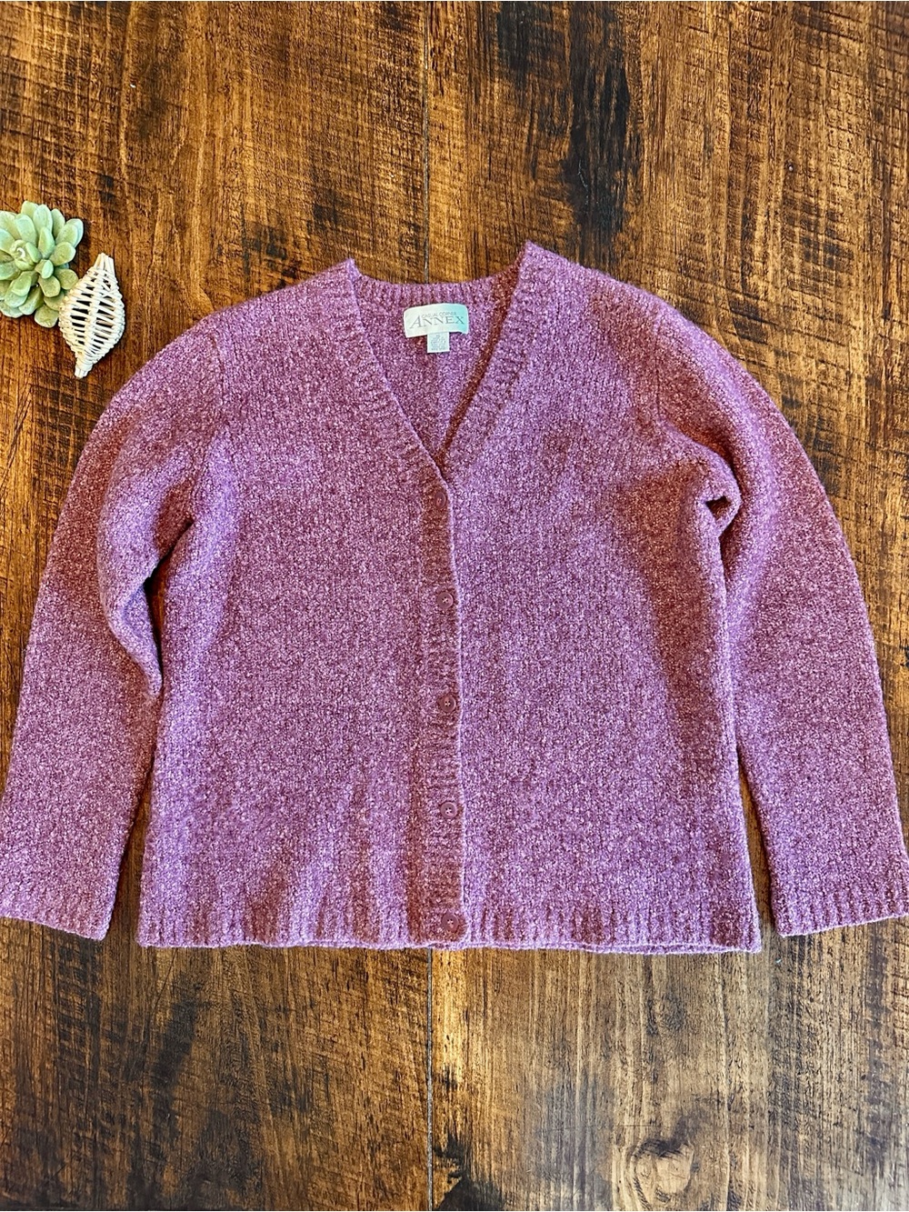 Annex by Casual Corner | Berry Wool Blend Knit V-Neck Cardigan Sweater, Size XL